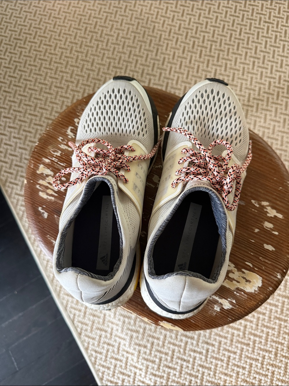 Adidas by Stella McCartney White Athletic Sneakers with Pink Speckled Laces